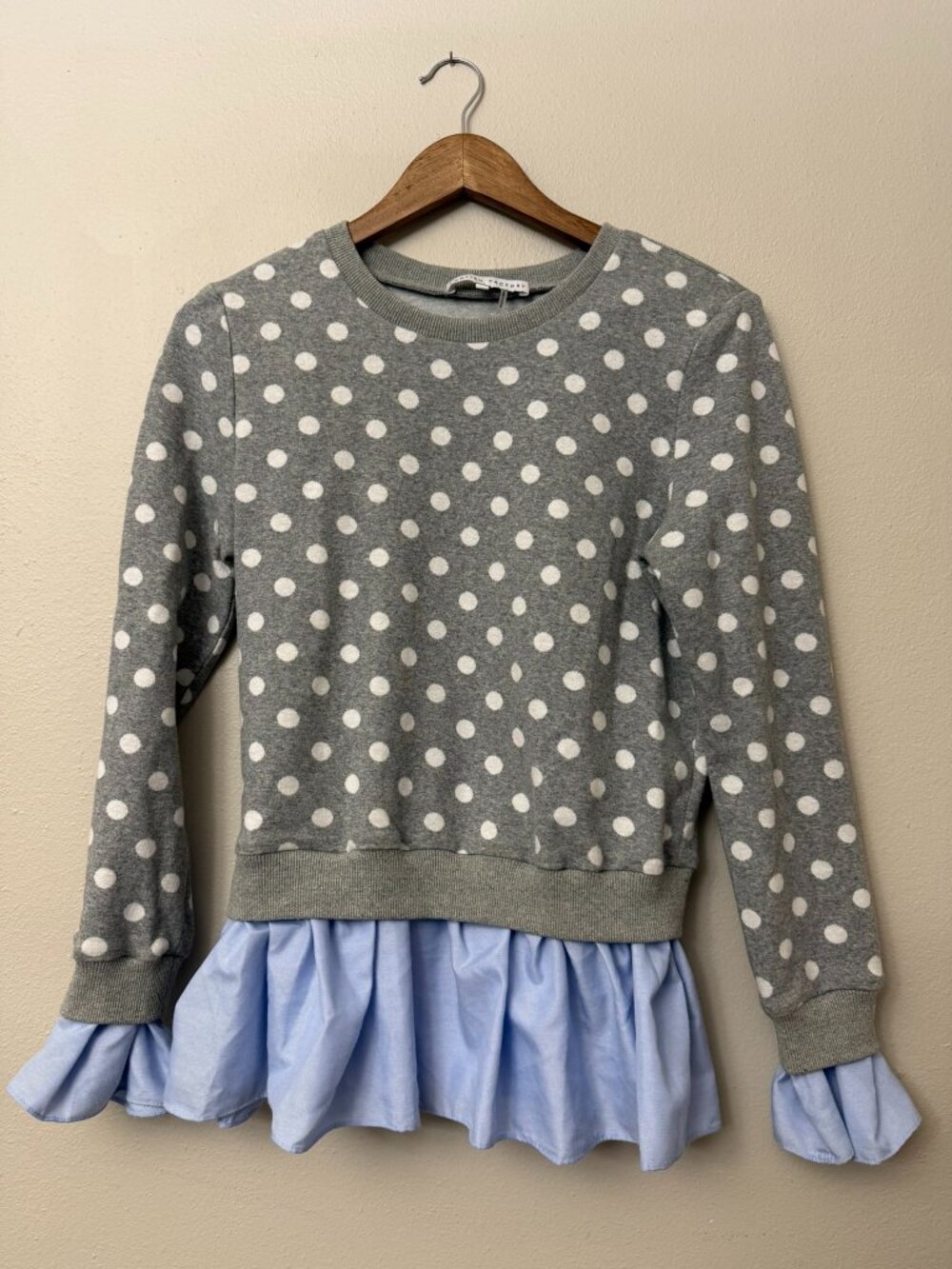 English Factory Gray Blue Polka Dot Sweater Shirt XS